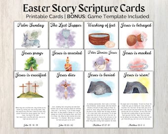 Easter Story Scripture Cards For Kids, Printable Bible Verse Cards, Ordering Game, Bible Lesson, Sunday School Activity, Holy Week