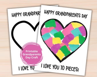 Utskrivbart pyssel med mor- och farföräldrars dag, pyssel med pappersrivet papper för dagis, förskola, dagis, mor- och farföräldrakort till mormor, morfar från barn