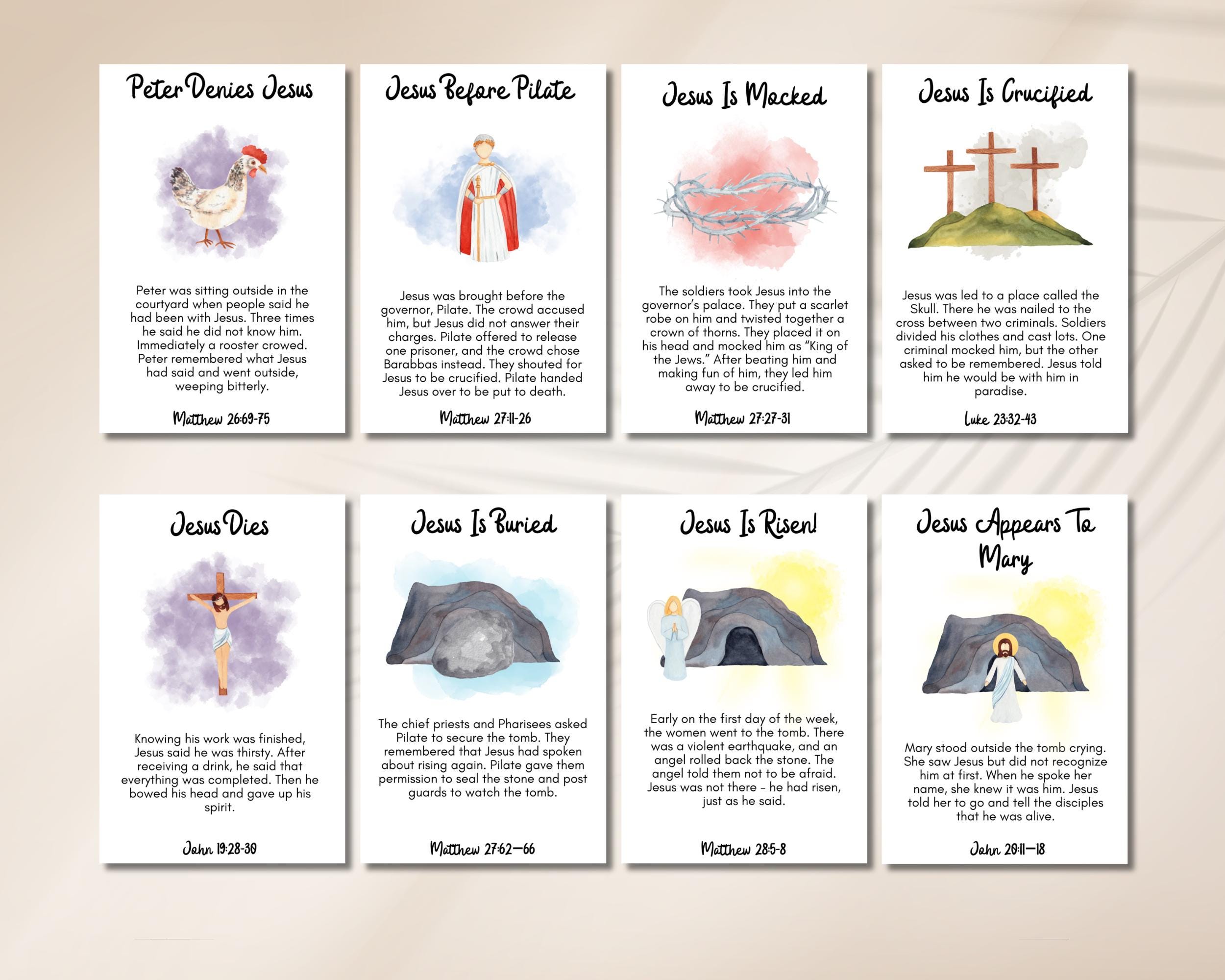 Holy Week Cards for Kids, Printable Easter Story Bible Verse Cards ...