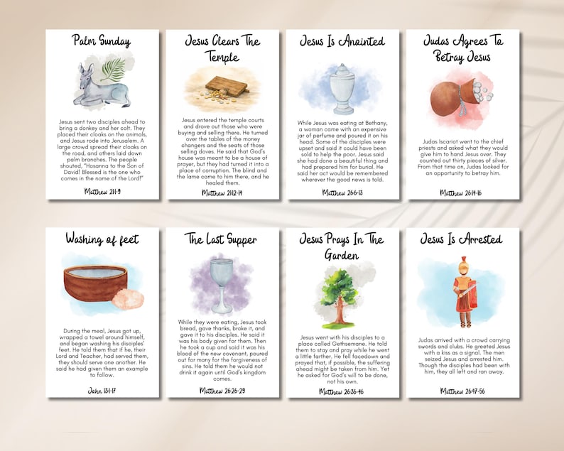 Holy Week Cards for Kids, Printable Easter Story Bible Verse Cards ...