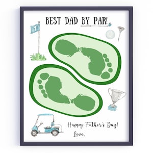 Father&#39;s Day Golf Handprint Footprint Art, Best Dad By Par, Printable Craft, Father&#39;s Day Golf Gift For Dad Daddy, Keepsake Gift From Kids