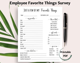 Employee Favorite Things Survey, Coworker Questions Printable, All About Me Questionnaire, Employee Favorites List, Staff Appreciation