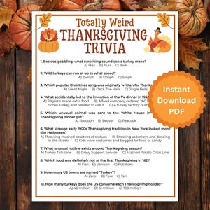 Weird Thanksgiving Trivia Game, Printable Funny Family Quiz, Fun Thanksgiving Facts, Trivia Party Game, Friendsgiving Game, Dinner Game