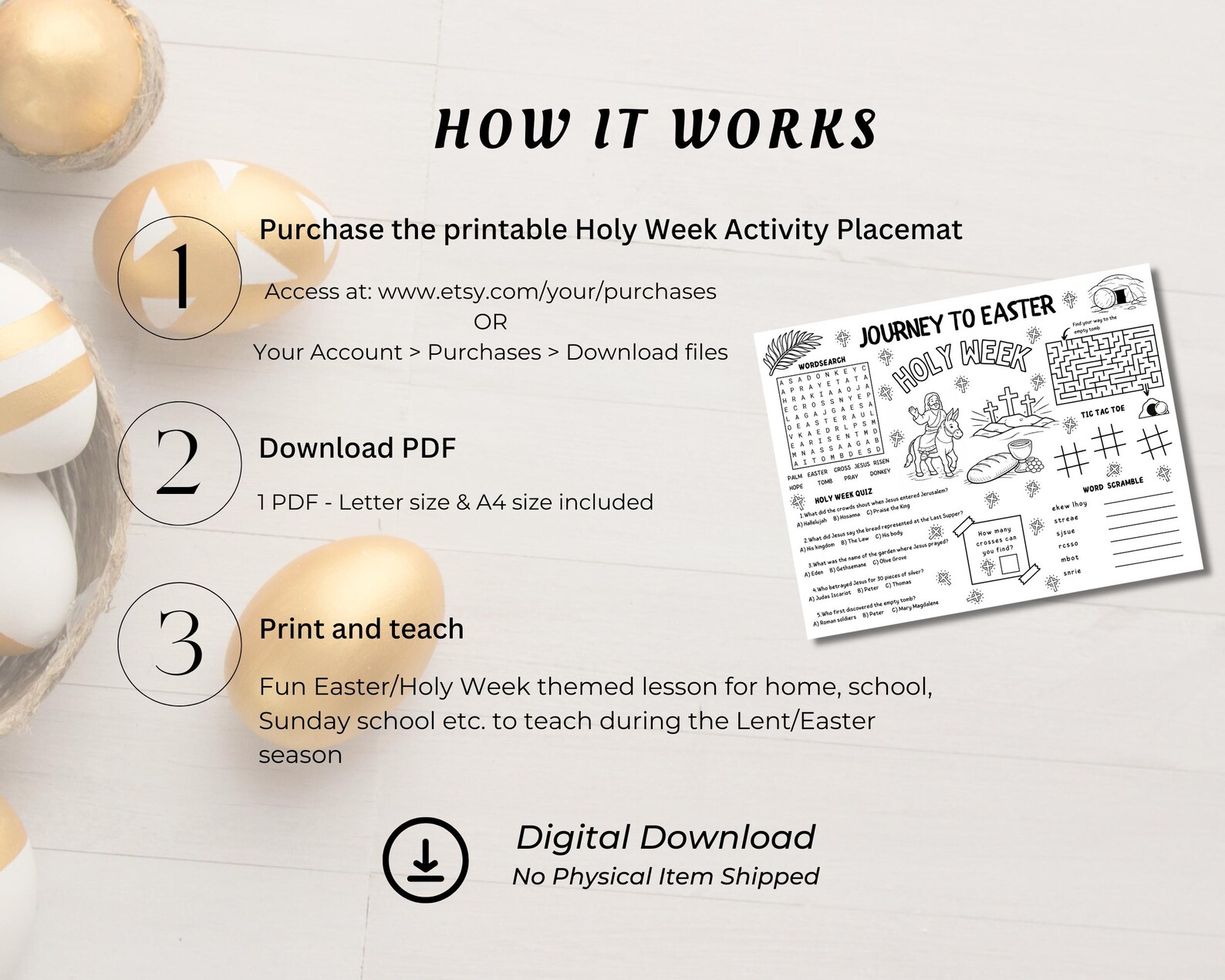 Holy Week Activity Placemat, Easter Coloring Page Printable Activity ...