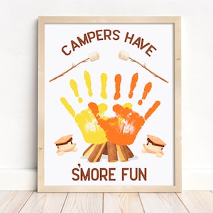 Campfire Handprint Craft, Printable Camping Handprint Art, Campers Have S&#39;More Fun, Preschool Toddler Keepsake Camp Activity