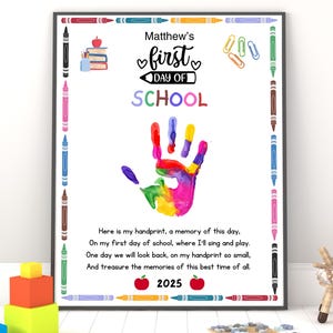 Editable First Day Of School Handprint Art 2025, First Day of School Printable, Handprint Craft, Back To School Activity, Memory Keepsake