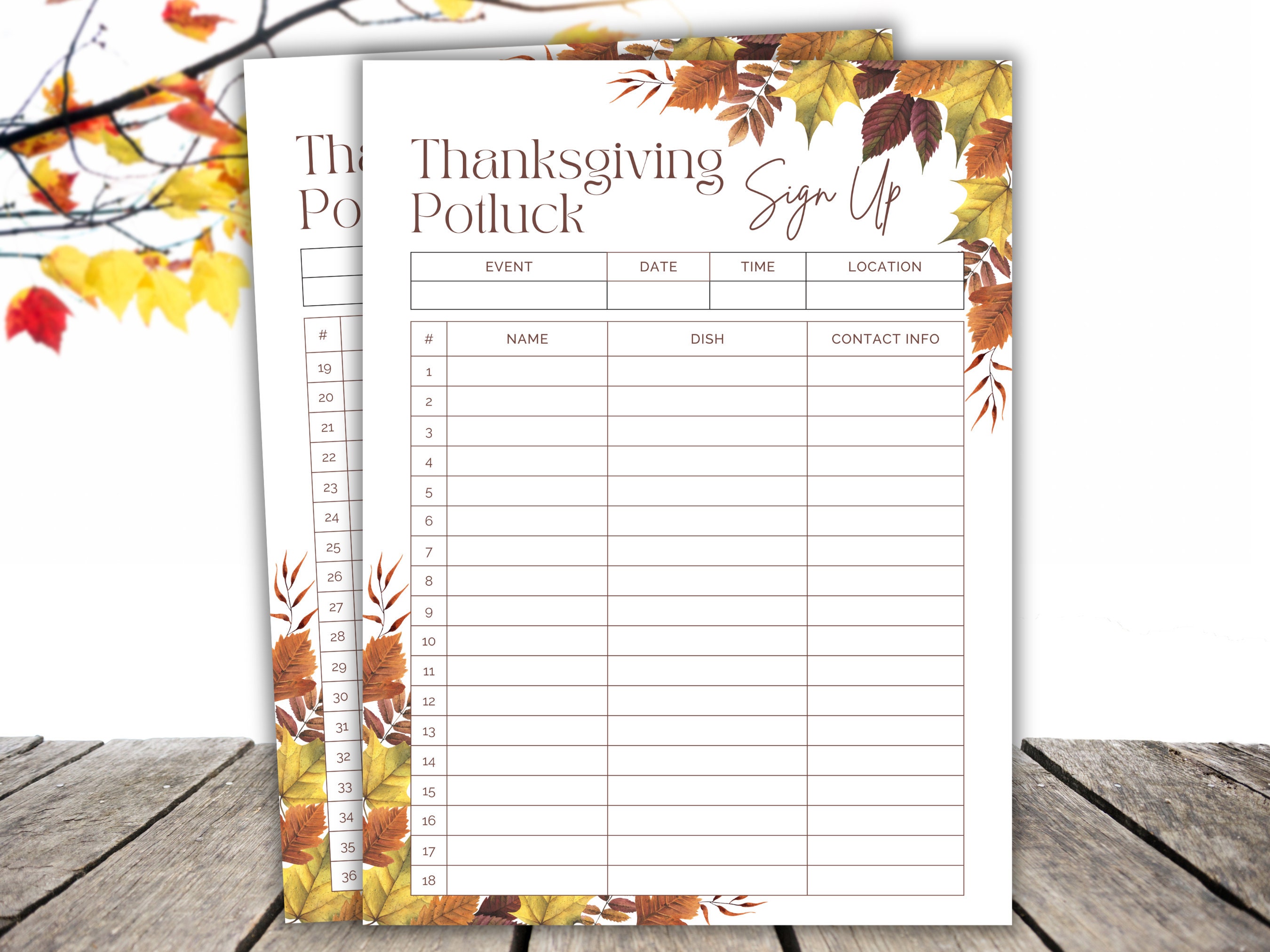 Thanksgiving Potluck Sign up Sheet Printable Potluck List Etsy