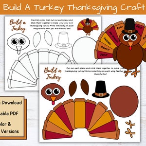 Build A Turkey Craft For Kids, Thankful Turkey, Printable Thanksgiving Craft, Thanksgiving Activity, Thanksgiving Printable