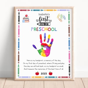 Editable First Day Of Preschool Handprint Poem, Preschool Printable, Handprint Art Craft For Kids, Back To School Activity, Memory Keepsake