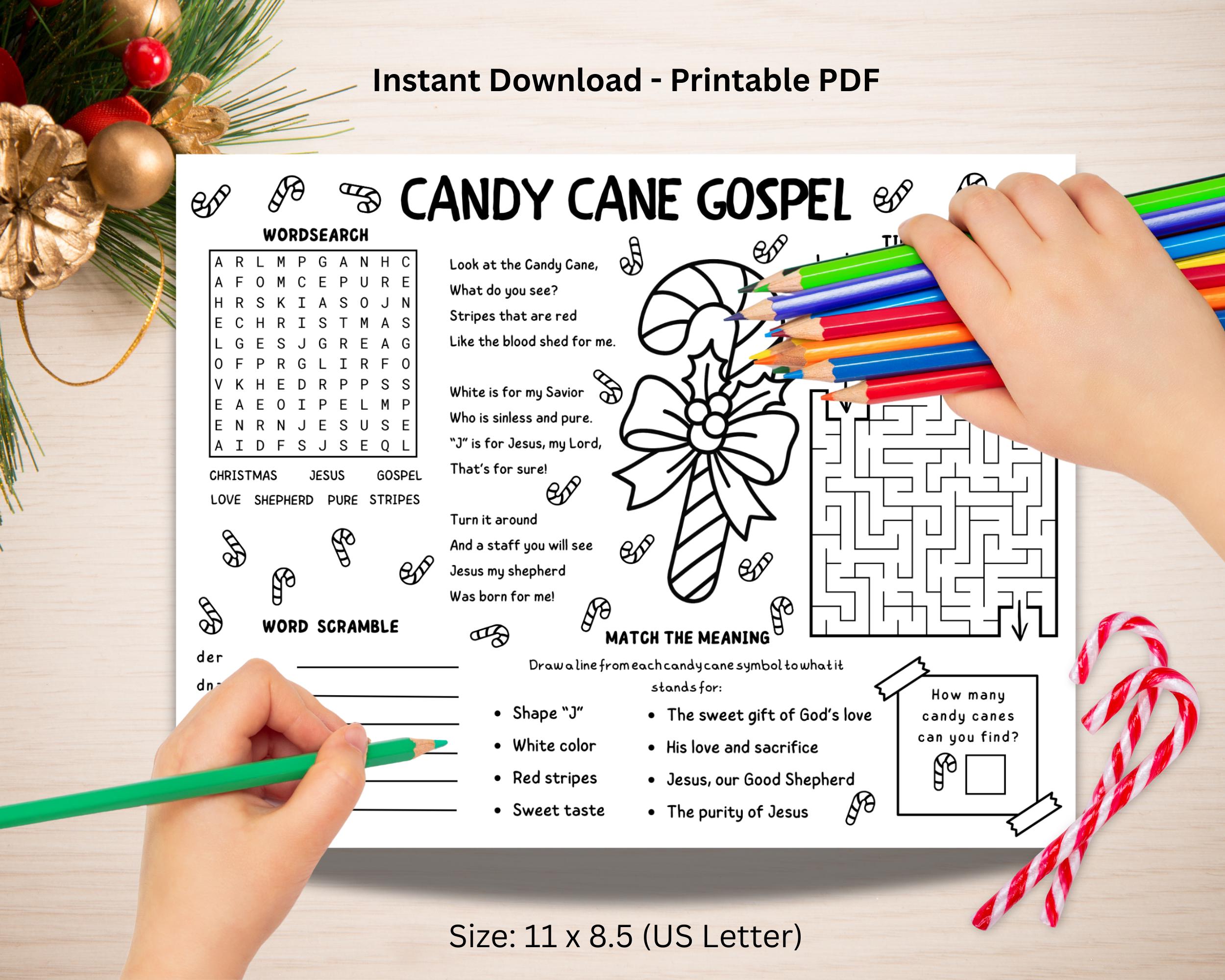 Candy Cane Gospel Activity Placemat, Legend of the Candy Cane Poem ...