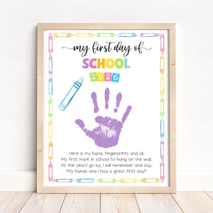 Arte con huellas de manos para el primer día de clases, poema con huellas de manos para el regreso a clases, plantilla imprimible para el primer día, actividad para el aula de preescolar en casa