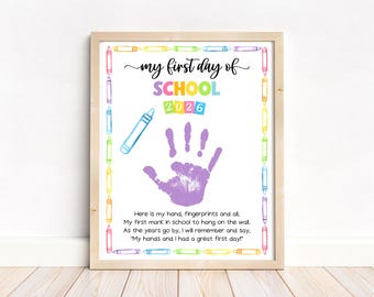 First Day Of School Handprint Art, Back To School Handprint Craft Poem, Printable 1st Day Template, Preschool Homeschool Classroom Activity