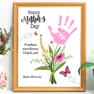 Art de l'empreinte de main fleur fête des mères, si les mères étaient des fleurs, je vous choisirais, travaux manuels de maman à imprimer pour enfants, tout-petits, bébés, cadeau souvenir