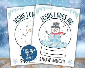Manualidad bíblica de invierno para imprimir para niños, Jesús te ama mucho, arte con huellas dactilares, actividad cristiana para preescolar y escuela dominical, manualidad de muñeco de nieve