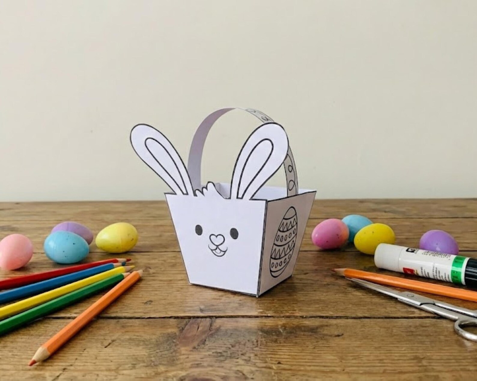 Easter Bunny Basket Craft for Kids, Easter Coloring Craft, Cut & Paste ...