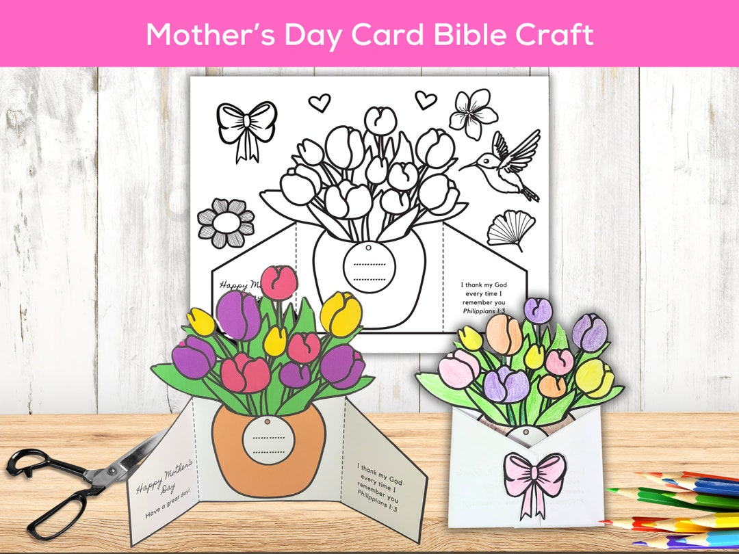 Printable Foldable Mother's Day Coloring Card, Bible Craft, Christian ...