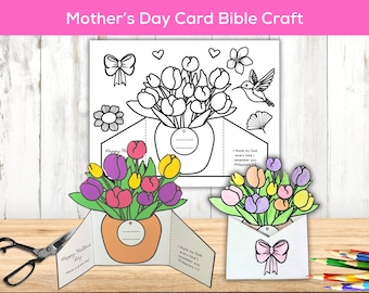 Printable Foldable Mother's Day Coloring Card, Bible Craft, Christian Sunday School Homeschool Activity, Bible Verse, Mom Keepsake Gift