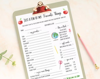 Teacher Favorite Things Printable, Favorites Questionnaire, Teacher Survey Template, Teacher Appreciation, Get To Know Me, All About Me
