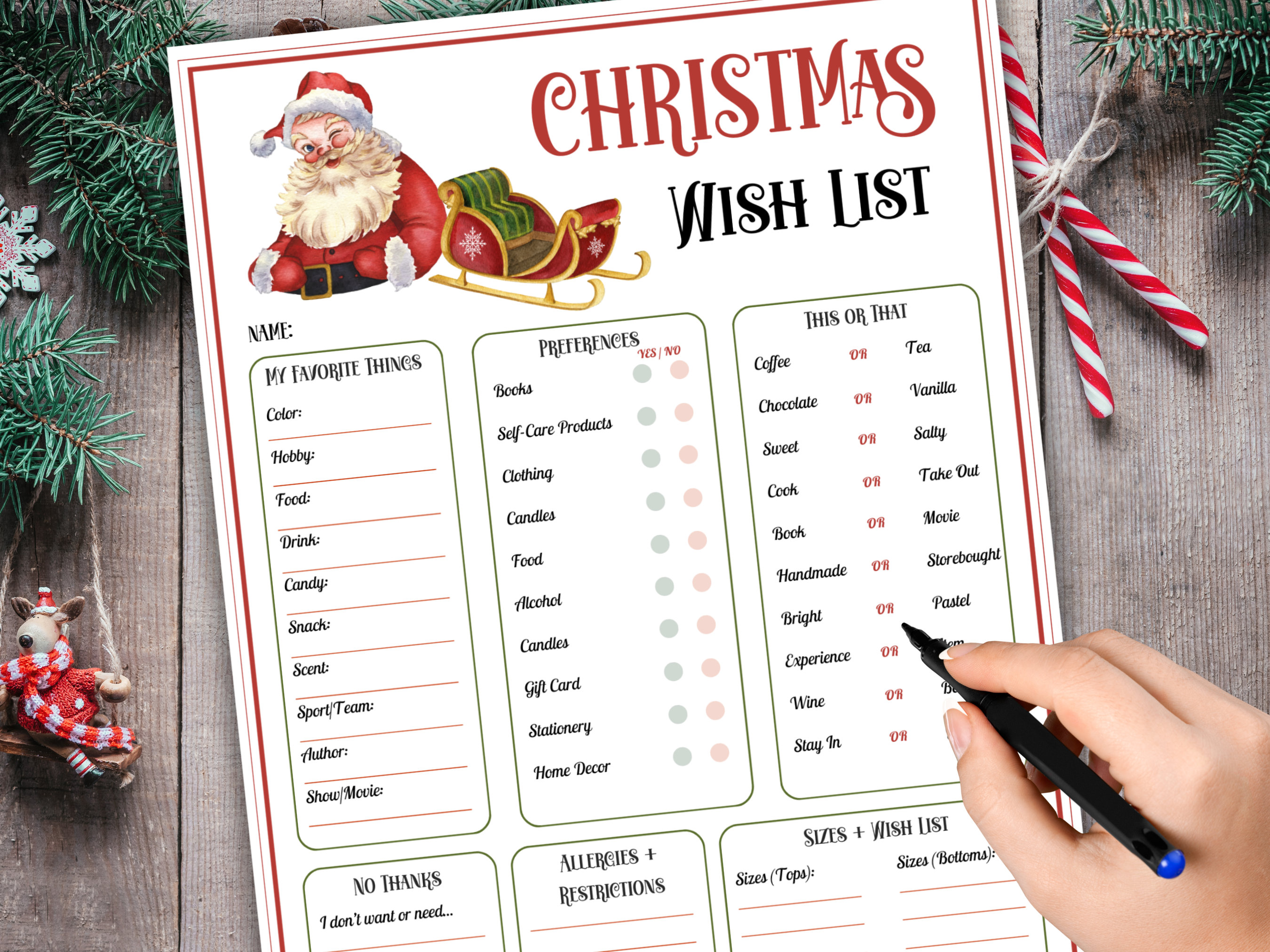 Christmas Wish List for Adults, Christmas Wish List Printable, Gift ...