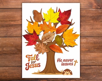 Fall For Jesus Autumn Leaf Craft, Fall Bible Craft, Printable Fall Leaves Craft Toddlers Kids, Christian Preschool Sunday School Activity