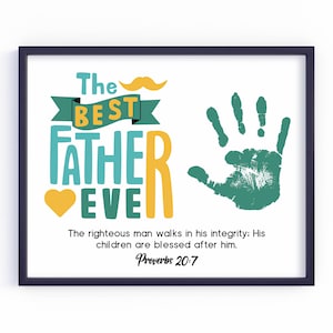 Vatertags-Bibel-Handwerks-Sprüche 20: 7, druckbare Dad-Handabdruckkunst, Gerechter Mann geht in seinem Integritäts-Vers, Sonntagsschulaktivität
