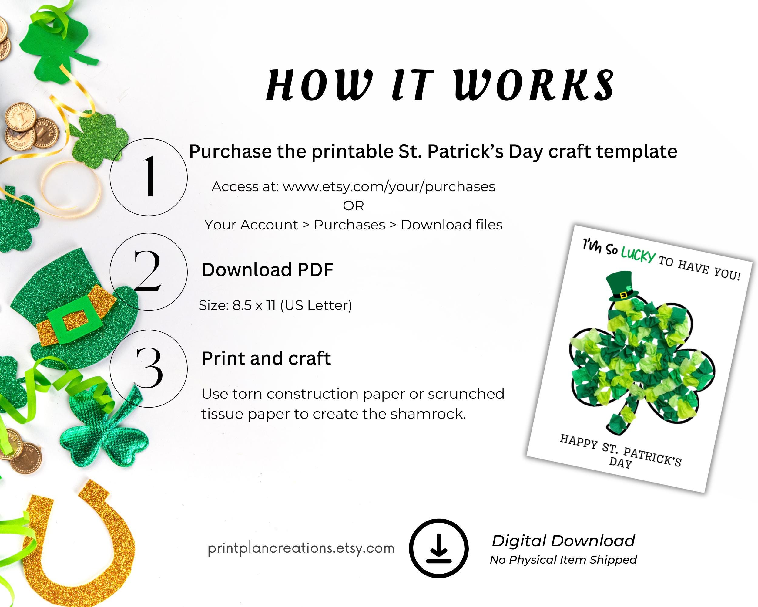 St. Patrick's Day Tissue Paper Craft, Patty's Day Shamrock Tear Art, St ...