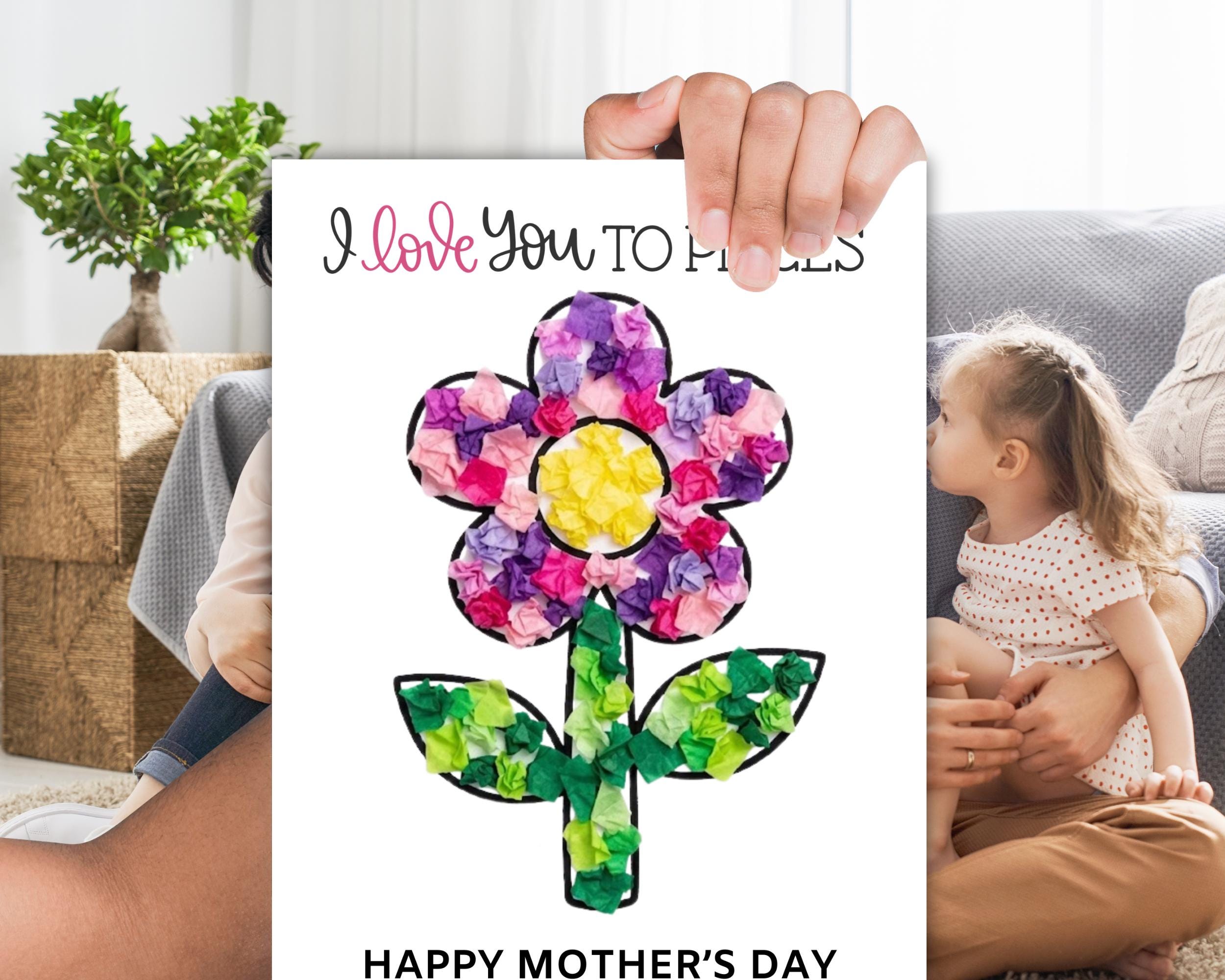 Mother's Day Flower Tissue Paper Craft, Mothers Day Tear Art Card Gift ...