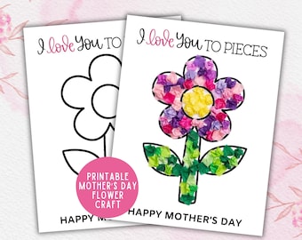 Mother's Day Flower Tissue Paper Craft, Mothers Day Tear Art Card Gift From Kids, Toddler Daycare Preschool Kindergarten Torn Paper Activity