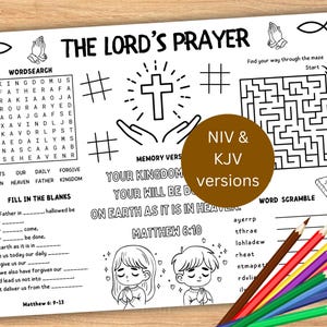 The Lord&#39;s Prayer Activity Placemat, Coloring Page For Kids, Lord&#39;s Prayer Activities Craft Games, Sunday School Bible Lesson Activity Sheet
