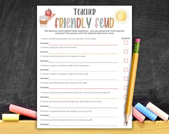 Teacher Friendly Feud Game Printable, Back To School Activity, Teacher Staff Party Game, End Of Year, Teacher Appreciation, Teacher Trivia