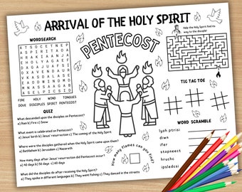 Tovaglietta per attività di Pentecoste, Pagina da colorare dello Spirito Santo per bambini, Artigianato di Pentecoste, Foglio di tappetino per attività della scuola domenicale, Domenica di Pentecoste