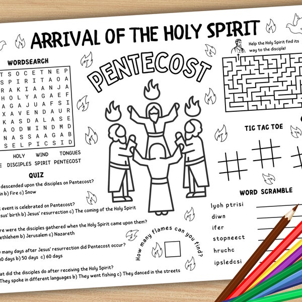 Pentecost Activity Placemat, Holy Spirit Coloring Page For Kids, Pentecost Craft, Sunday School Activity Mat Sheet, Whitsun Whit Sunday