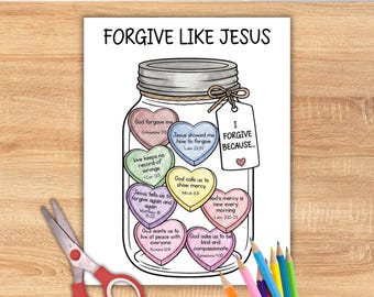 Forgiveness Jar Coloring Craft Printable, Forgive Like Jesus Activity, Forgiveness Bible Craft, Sunday School Bible Verses VBS