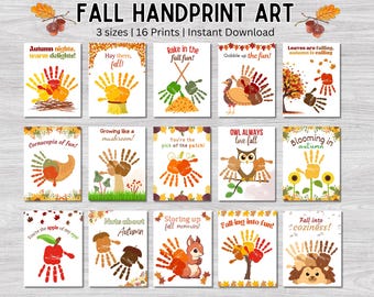 Fall Handprint Art Bundle, Fall Handprint Craft Printable, Autumn Ideas For Kids, Back To School, Preschool Daycare Toddlers Activity
