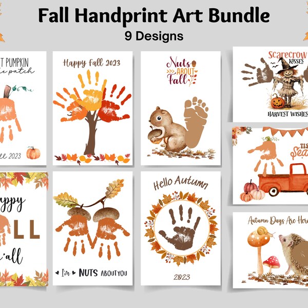 Fall Handprint Art Bundle, Fall Handprint Craft, Printable, Autumn Season, Back To School, Preschool Daycare Kids Toddler Activity