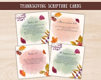 Thanksgiving Scripture Cards, 20 Printable Religious Thanksgiving Bible Verses, Gratitude Cards, Christian Thanksgiving Tags, Lunchbox Notes