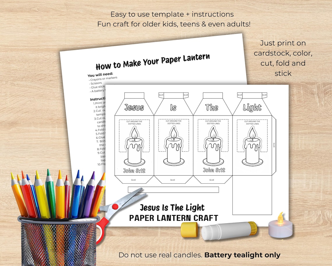 Jesus is the Light Craft, John 8:12 Paper Lantern Bible Craft, Coloring ...