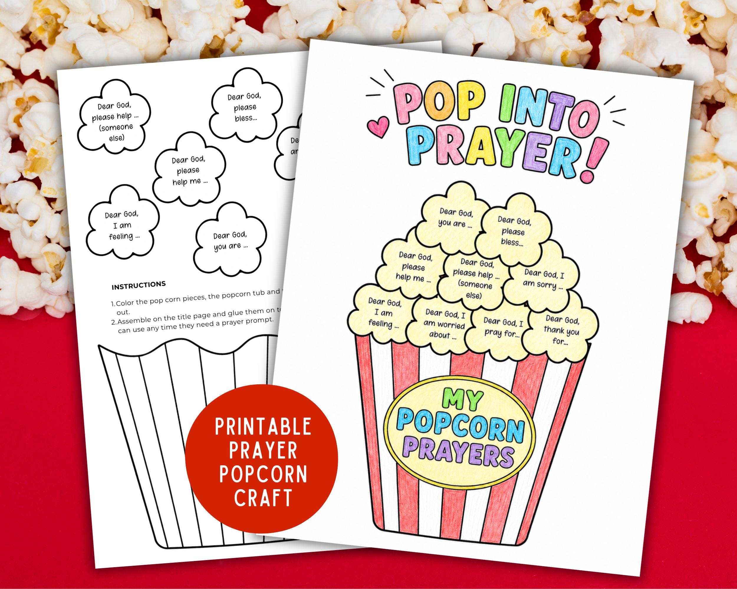 41 Easy Popcorn Crafts for Kids 2 Prayer Popcorn Craft Printable, Popcorn Prayer Prompts For Kids,…