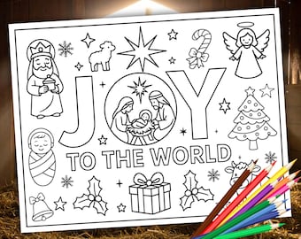 Joy To The World Coloring Page Printable, Nativity Bible Coloring Sheet, Sunday School Activity, Christmas Kids Bible Lesson, Birth Of Jesus