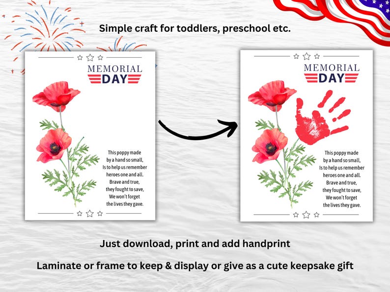 Memorial Day Handprint Art Printable, National Poppy Day Craft Activity ...