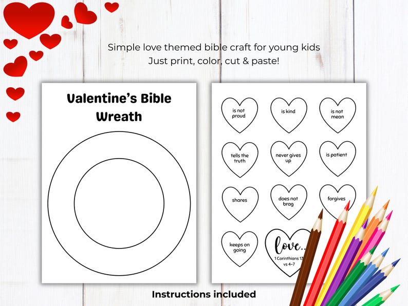 Valentine's Bible Craft Printable, Valentines Day Love Wreath Sunday ...
