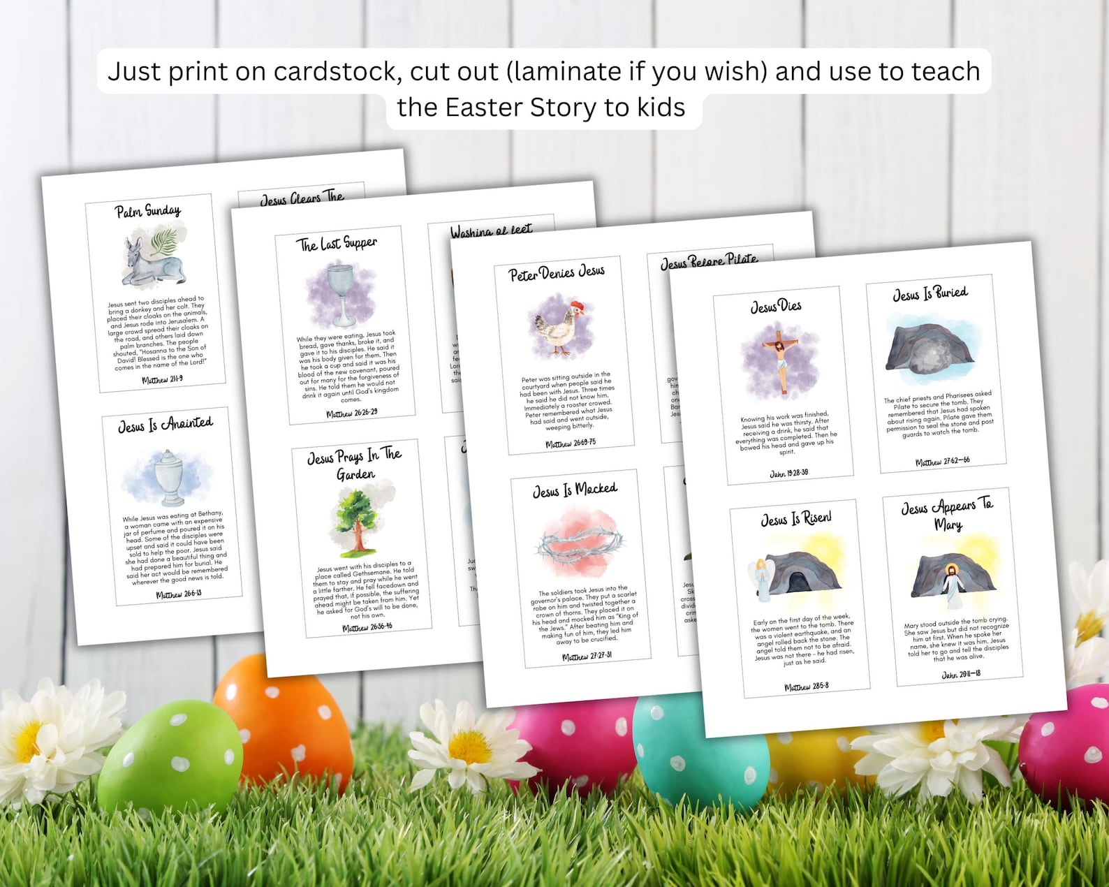 Holy Week Cards for Kids, Printable Easter Story Bible Verse Cards ...