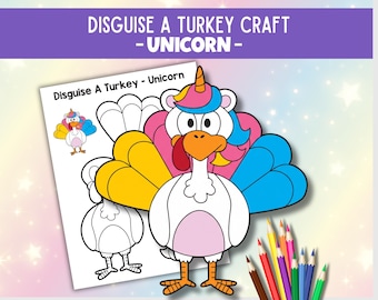Disguise a Turkey Unicorn Craft, Thanksgiving Printable Activity, Turkey Disguise Activity, Unicorn Cut & Paste Craft For Kids