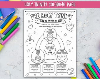 Página para colorear de la Santísima Trinidad para imprimir, manualidad de la Trinidad para niños, Dios es tres en uno, actividad de la escuela dominical sobre la Trinidad, lección bíblica para niños