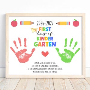 First Day of Kindergarten Handprint Art, Kindergarten Kids Handprint Craft, Handprint Poem Back To School Activity, 1st Day Memory Keepsake