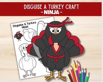 Disguise a Turkey Ninja Craft, Thanksgiving Printable Activity, Turkey Disguise Activity, Ninja Cut & Paste Craft For Kids