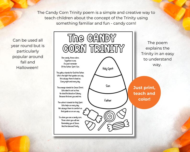 Candy Corn Trinity Printable Coloring Page, Candy Corn Trinity Poem ...