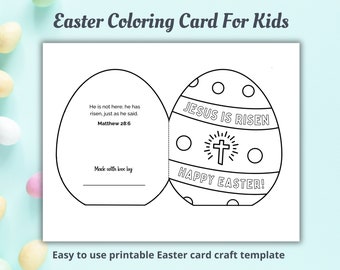 Easter Jesus Is Risen Coloring Card For Kids, Easter Activity, Printable Easter Card, Kids Easter Craft For Classroom, Sunday School