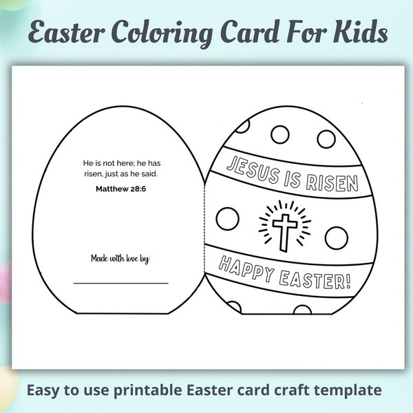 Easter Jesus Is Risen Coloring Card For Kids, Easter Activity, Printable Easter Card, Kids Easter Craft For Classroom, Sunday School