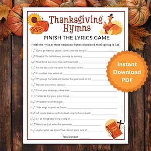 Thanksgiving Hymns Finish The Lyric Game Printable, Christian Womens Ministry, Youth Groups, Hymn Trivia Game, Church Thankfulness Activity